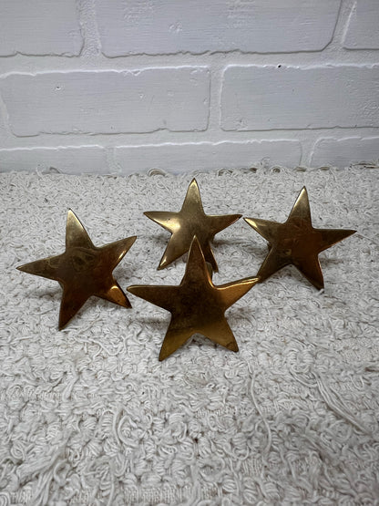 Vintage Brass Star Napkin Ring Set - Four