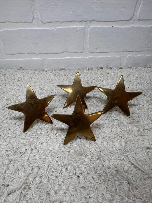 Vintage Brass Star Napkin Ring Set - Four