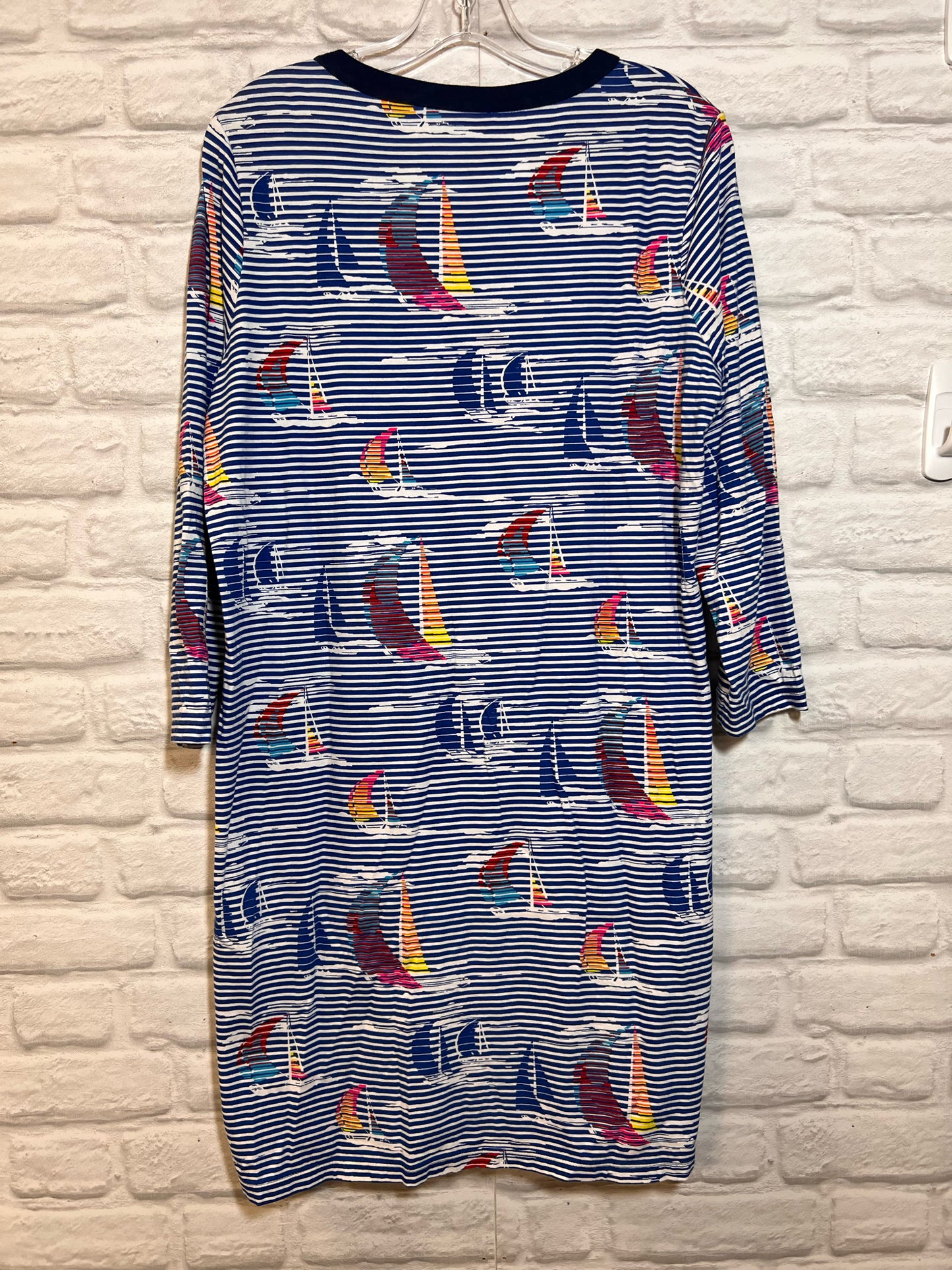 Size M Land's End Cotton Long Sleeve Dress w/ Stripe/Boat Pattern