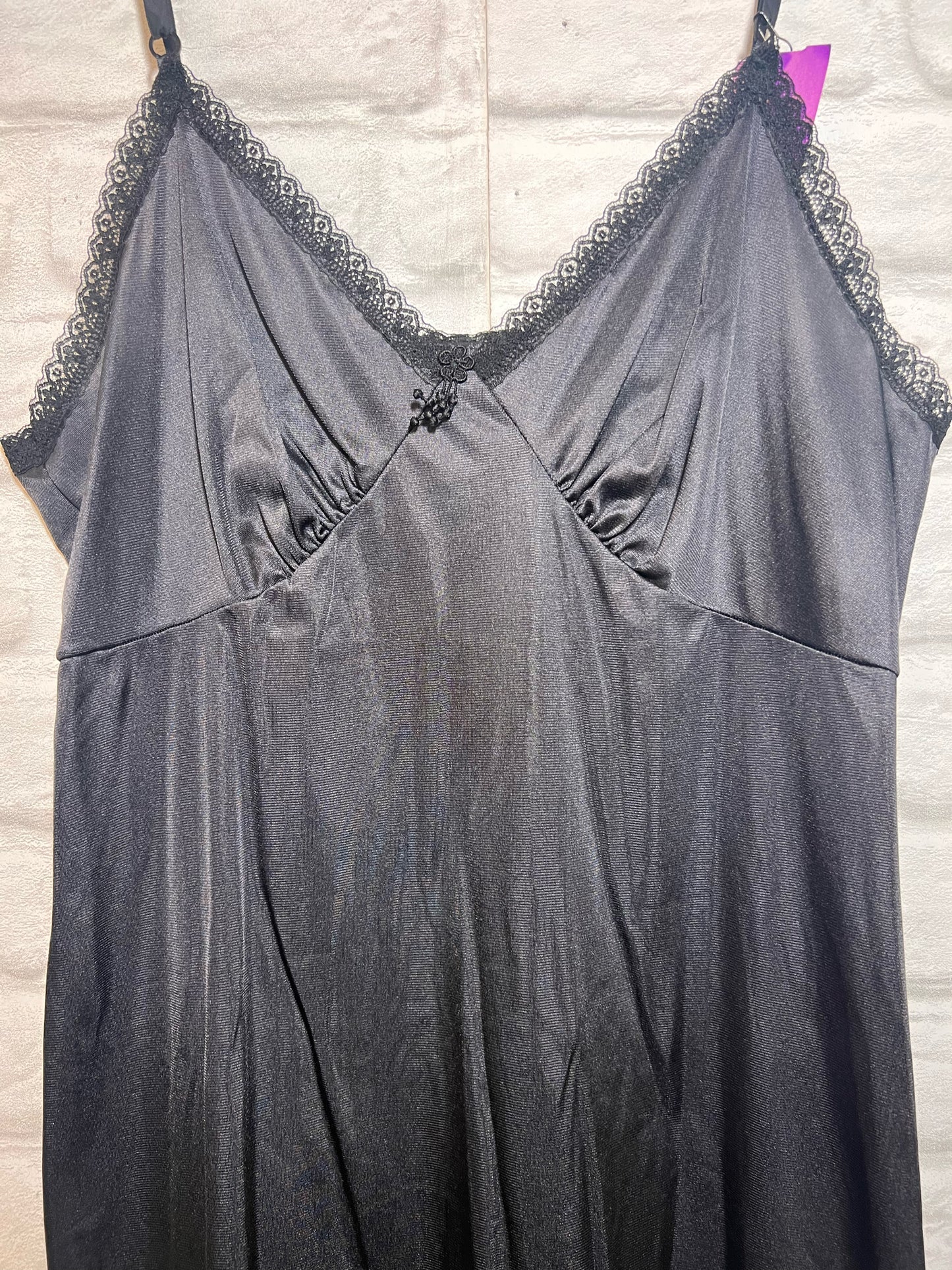 Sears Black Vintage Nylon Slip Size 36 Lace Trim