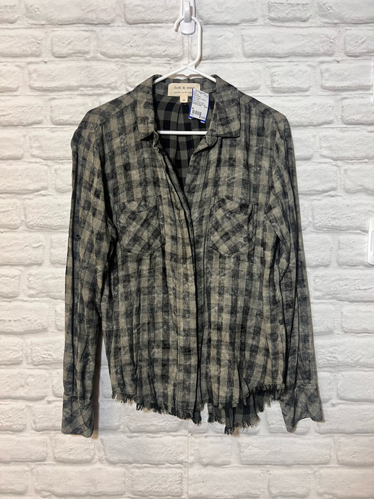 Cloth & Stone Green Distressed Plaid Flannel