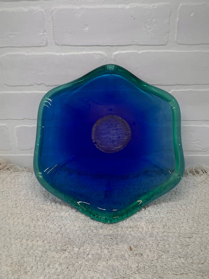 Murano/Murano Style Art Glass Bowl in Blue & Green Sargasso Style