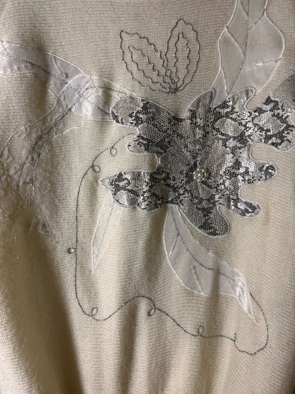Size L Joyce Vintage Embellished White Sweater