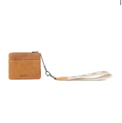 Myra Bag Canyon Breeze Leather Credit Card Holder in Canyon Clay – Women’s Western Genuine Leather Wallet with Zipper Compartments & Woven Wristlet, 4.5"x3.75"