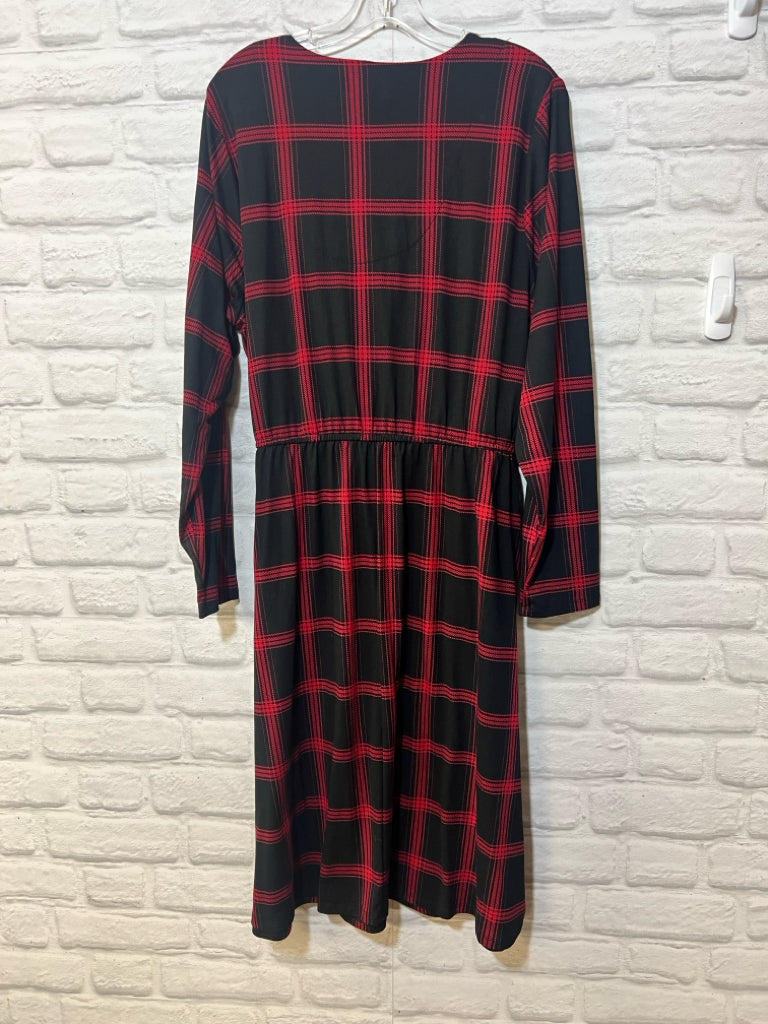 Size 1X CJ Banks red& black plaid faux wrap dress