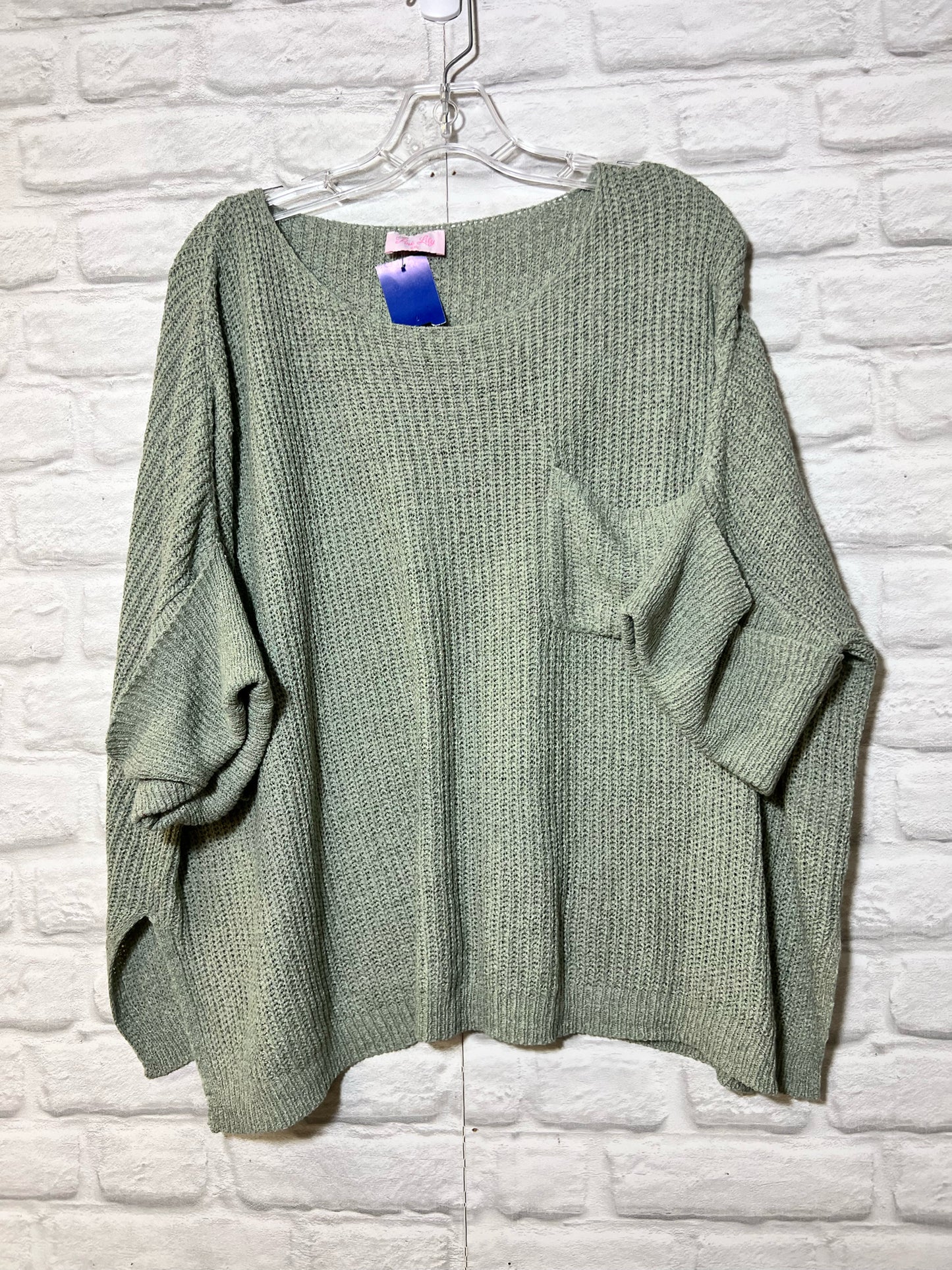 Size 2X Pink Lily light green short sleeve sweater
