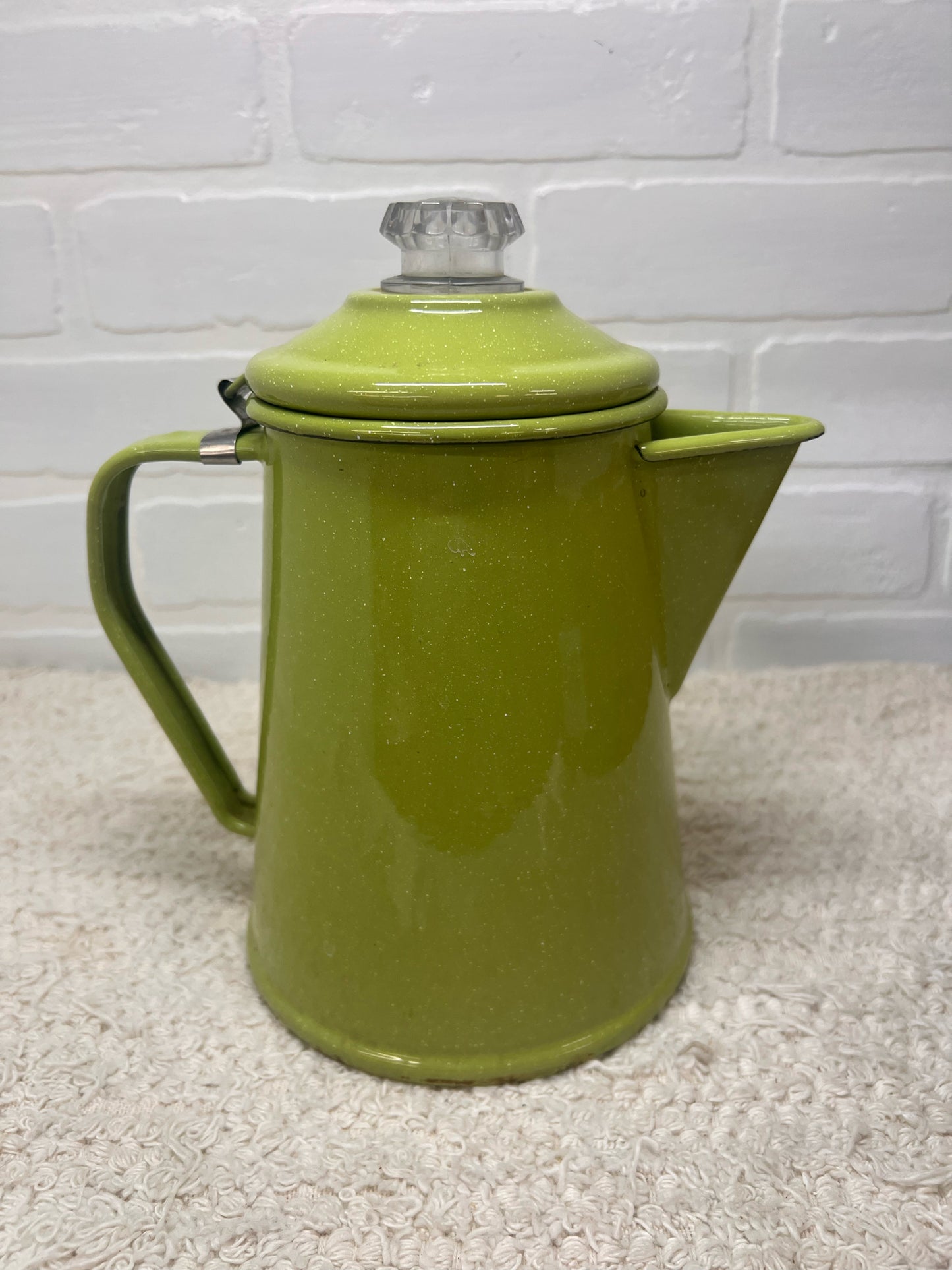 Vintage Green Speckled Enamelware Coffee Pot