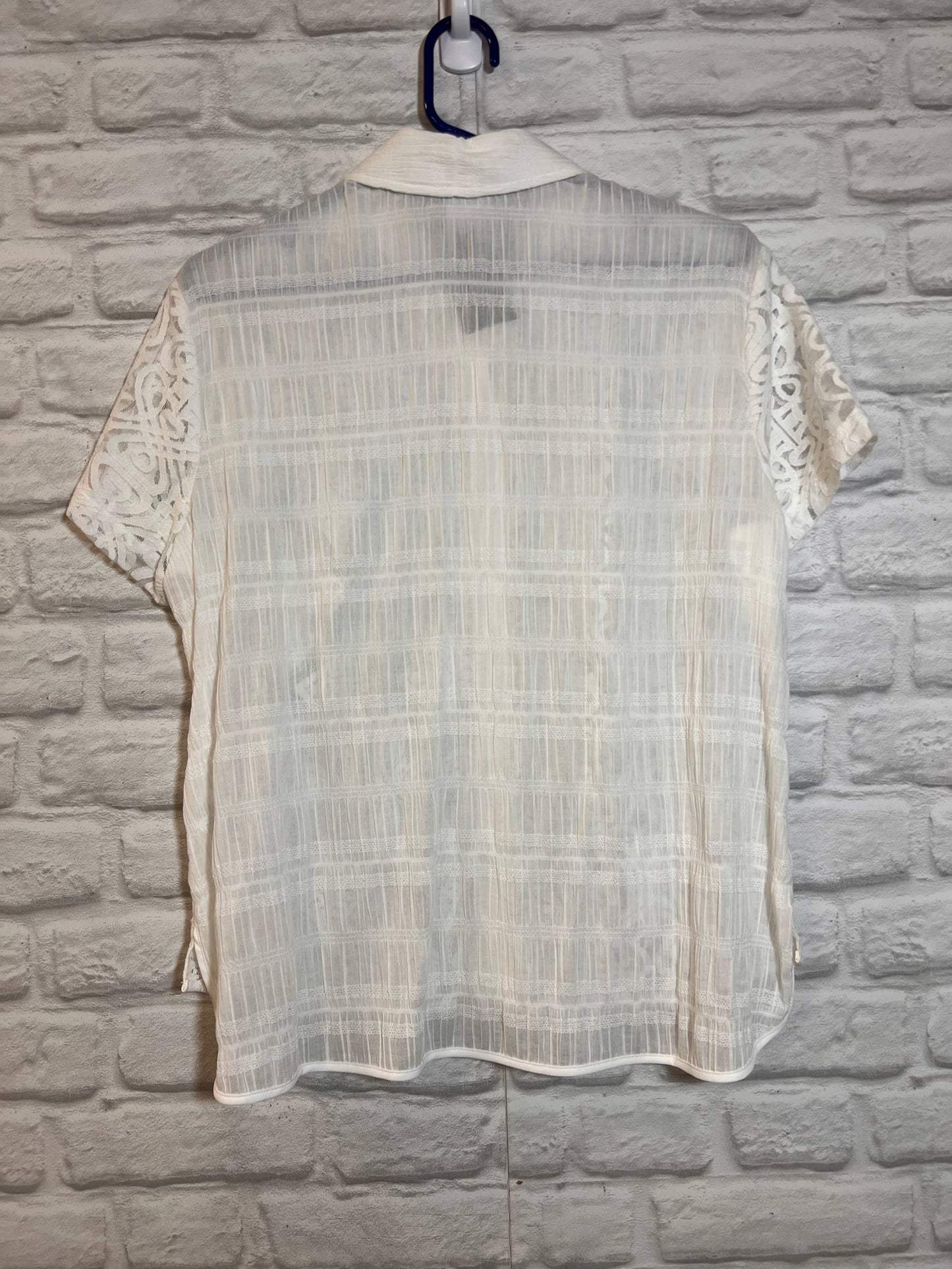 Size M CAbi White Lace Button Down Short Sleeve Shirt