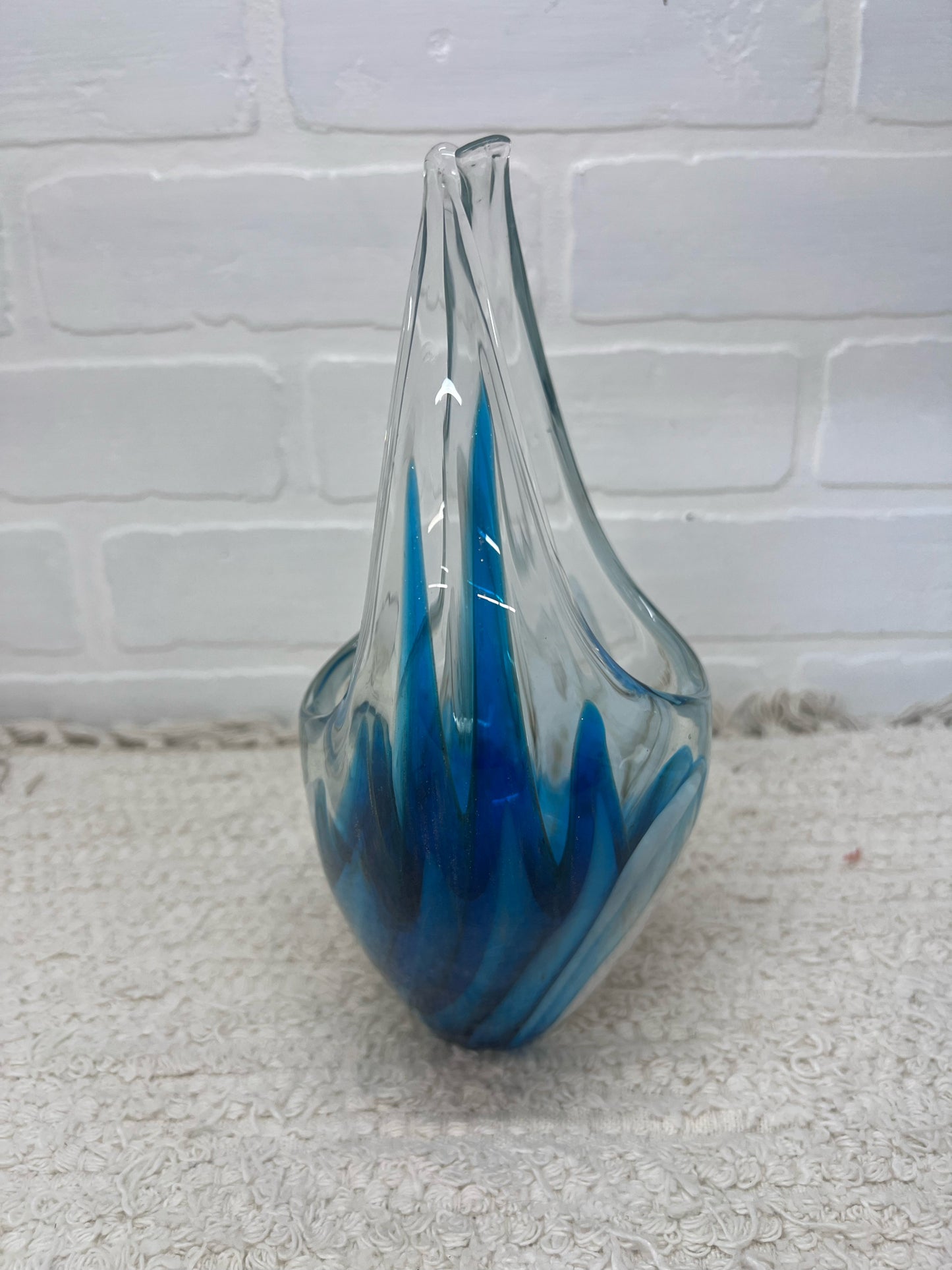Vintage Murano Hand Blown Art Glass Basket Vase - Uranium Glass