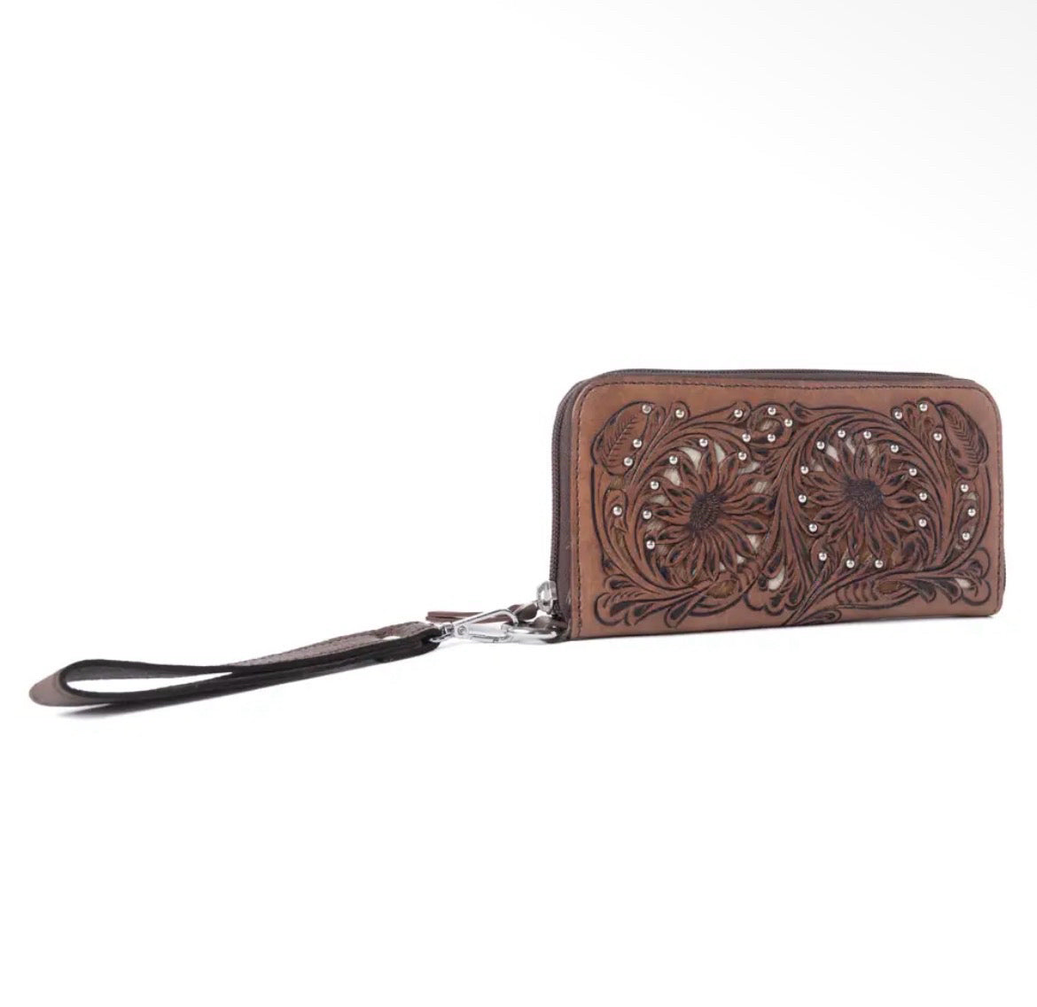 Myra Bag Autumn Brook Handtooled hairon Leather Women's Wallet in Toffee Saddle