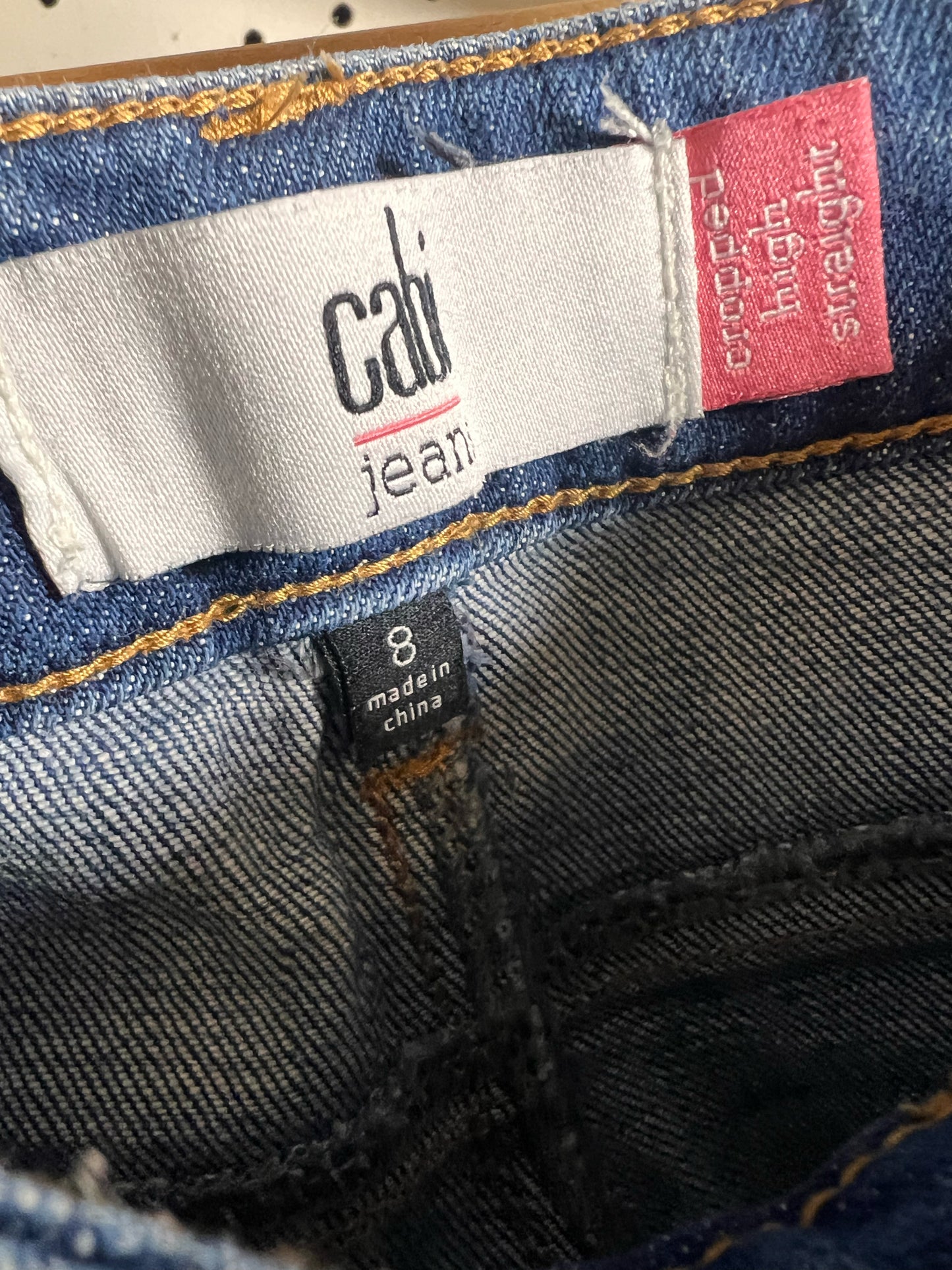 CAbi Size 8 High Rise Cropped Straight Leg Jeans, Distressed