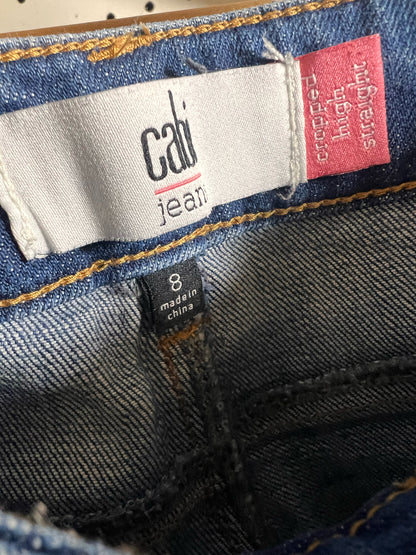 CAbi Size 8 High Rise Cropped Straight Leg Jeans, Distressed