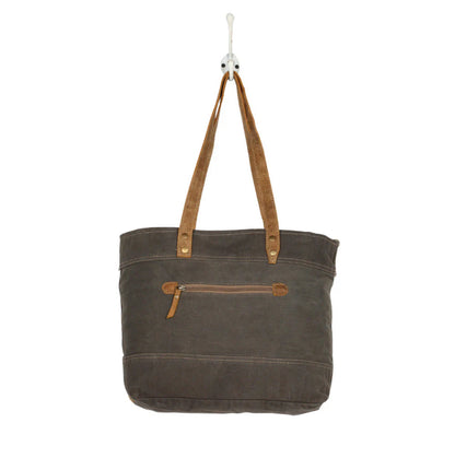 Myra Bag Oromos Canvas Tote Bag – Large Tribal Print Canvas & Leather Shoulder Bag with Hairon Detail, 18"x13", Women’s Boho Tote