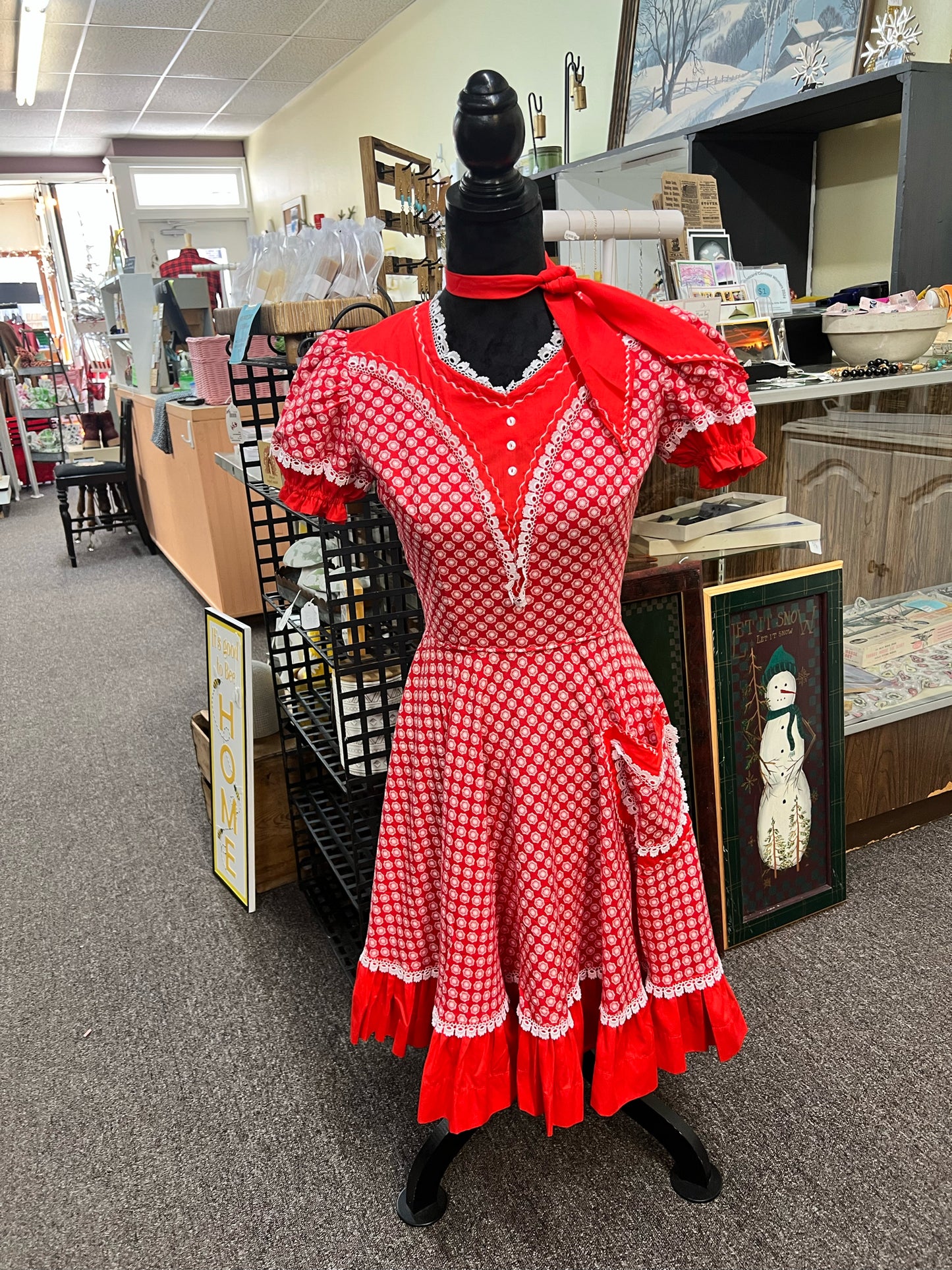 Red handmade vintage square dancing costume