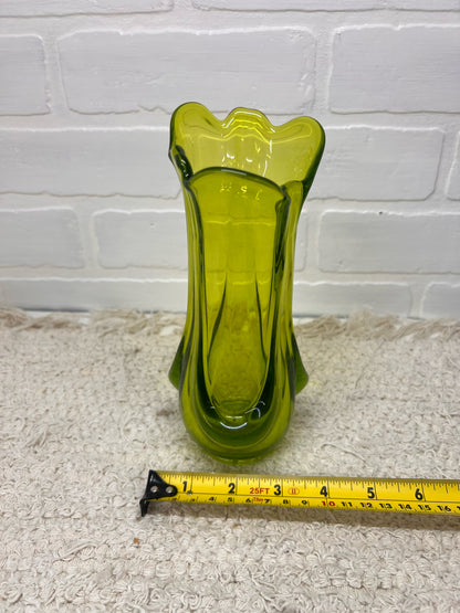 Viking Glass MCM Avocado Green Epic Drape Vase 8 Inch