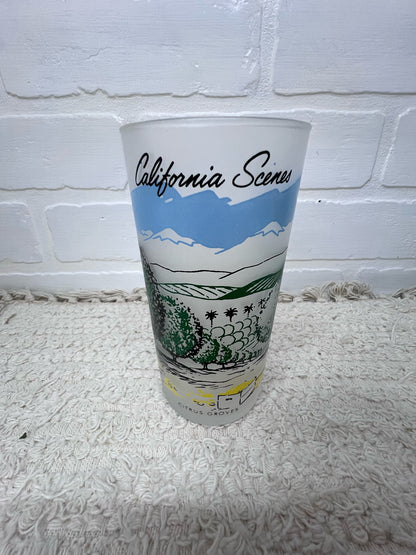 Vintage California Scenes Frosted Glasses Set of 8 Original Wire Carrier MCM Bar