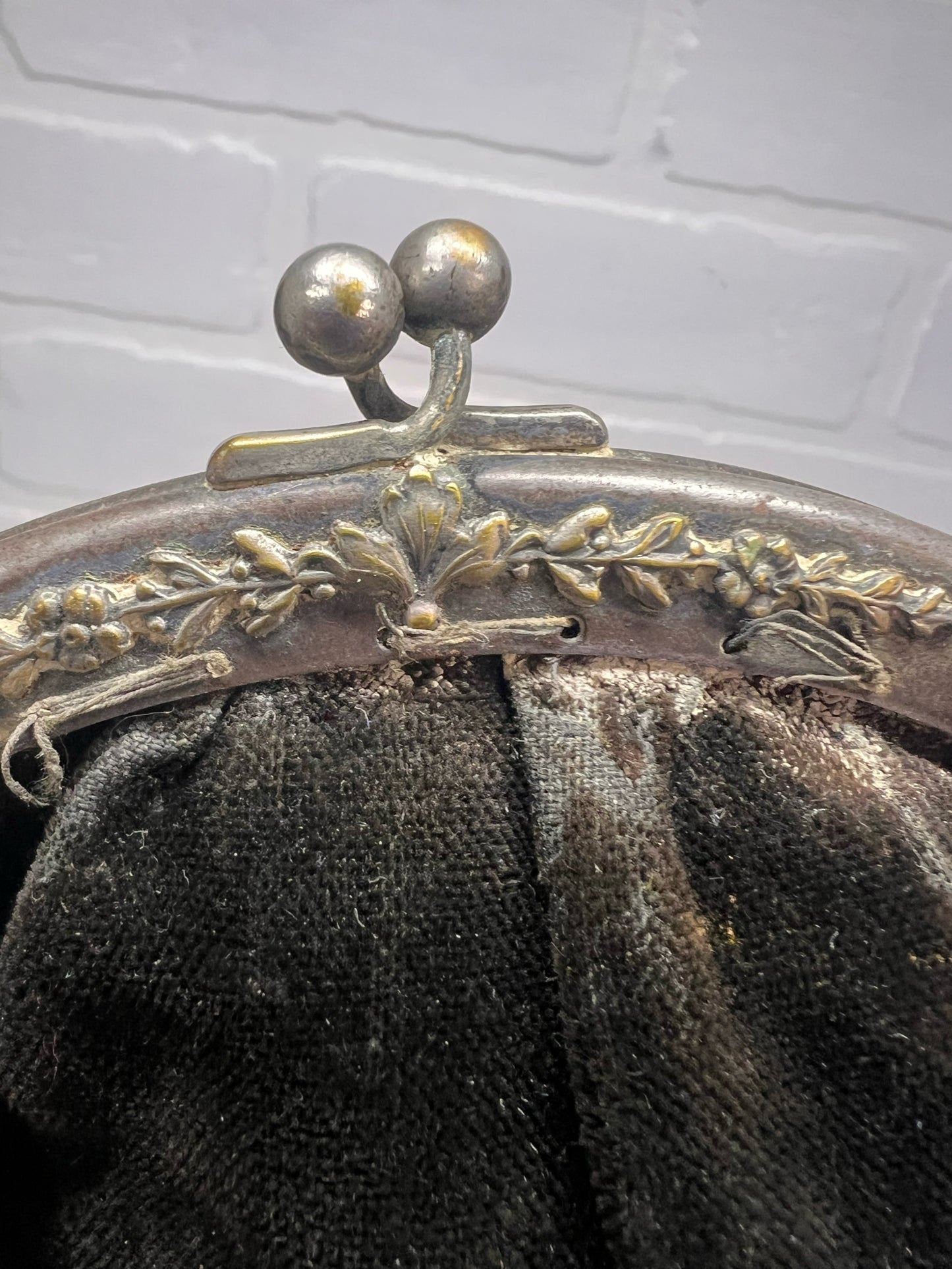 Vintage Black Velvet Tassel Purse with Ornate Silvertone Frame & Chain Handle