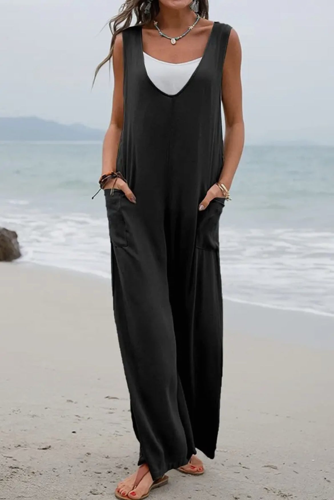 Relaxed Fit Sleeveless Jumpsuit in Black