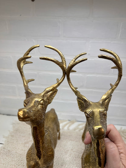 Vintage Pair of Brass Deer - Large