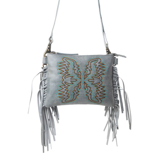 Myra Bag ThunderFly Fringered Leather Bag in Silver Dust
