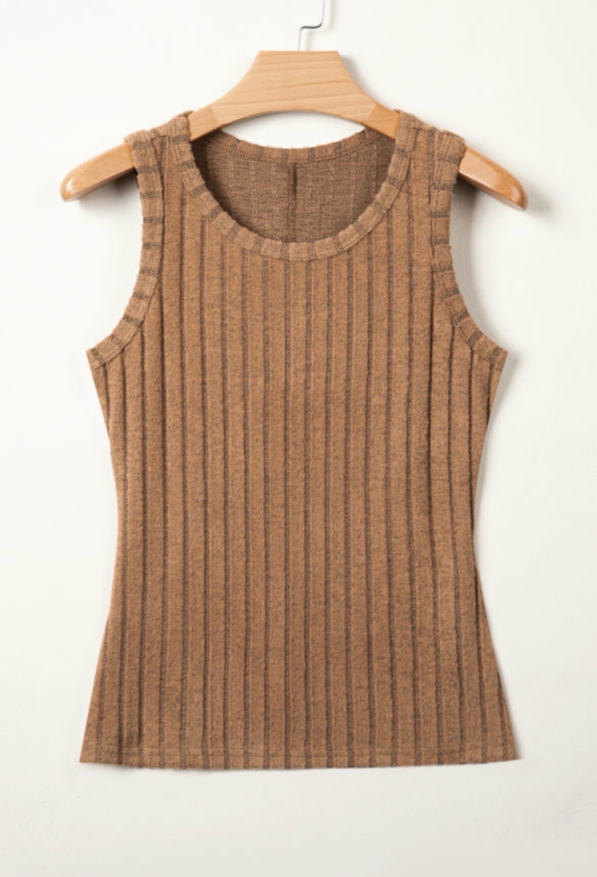 Slim Ribbed Mineral Wash Tank Top - Camel or Bonbon