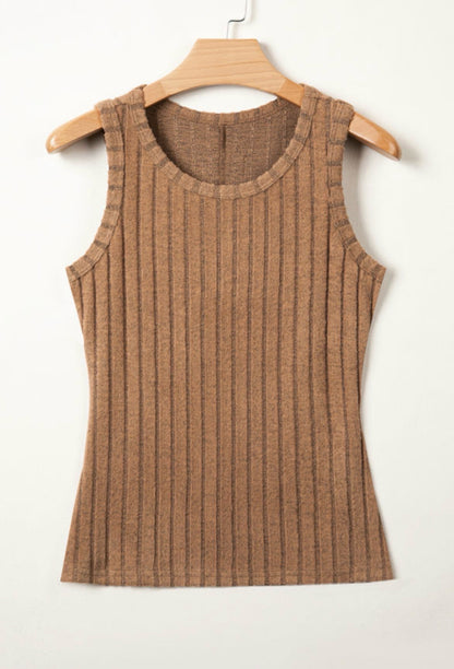 Slim Ribbed Mineral Wash Tank Top - Camel or Bonbon