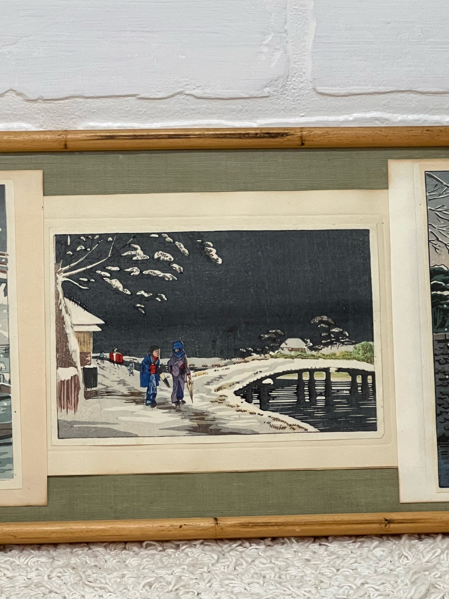 Vintage Framed Series of 1930's/1940's Japanese Block Print Postcards