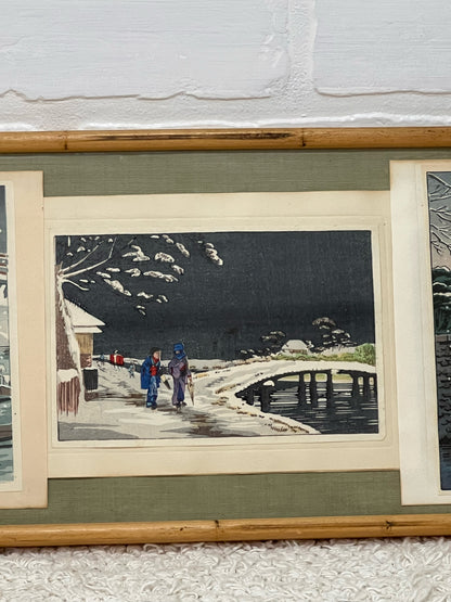 Vintage Framed Series of 1930's/1940's Japanese Block Print Postcards
