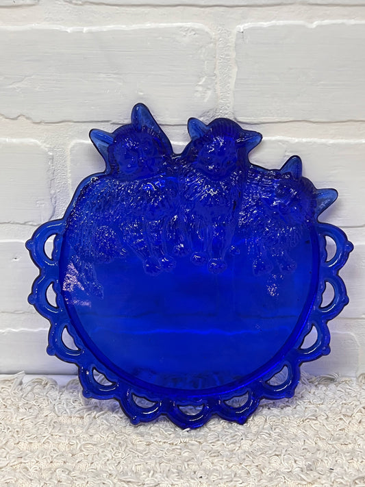 Westmoreland Three Kittens Cobalt Blue Plate