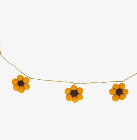 Lakhays Collection Felted Wool Mustard Yellow Flower Garland