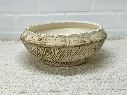 McCoy shallow bulb planter 1960's gold and cream bark pattern