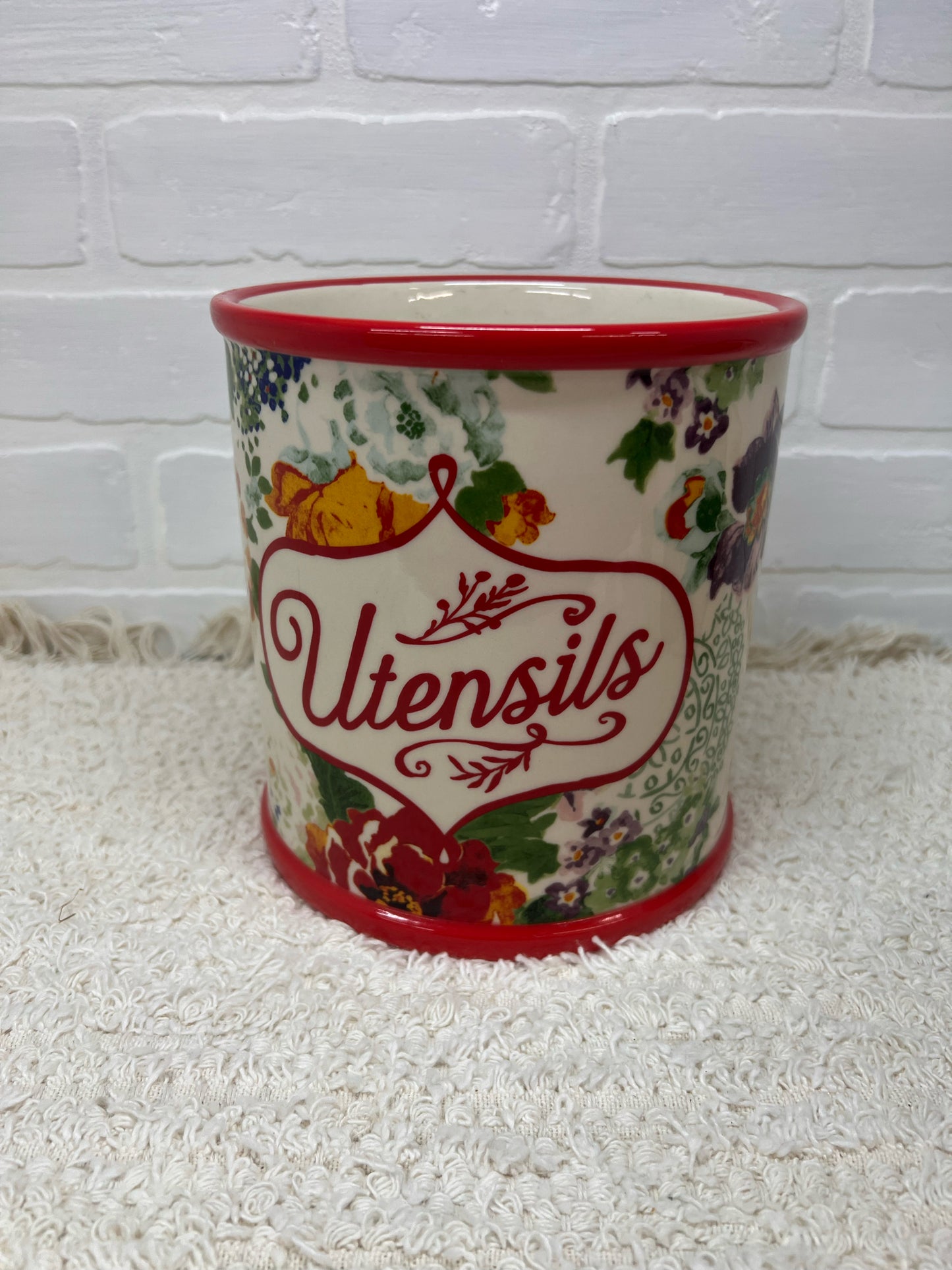 Pioneer Woman Red Floral Utensil Crock
