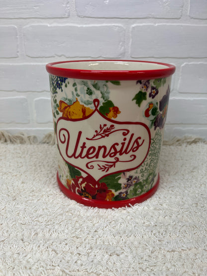Pioneer Woman Red Floral Utensil Crock