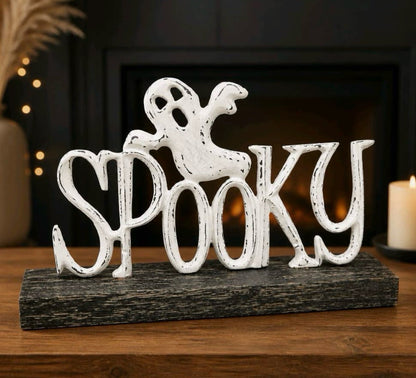 Spooky Ghost Shelf Sitter Measures 9.5 by 7 Inches