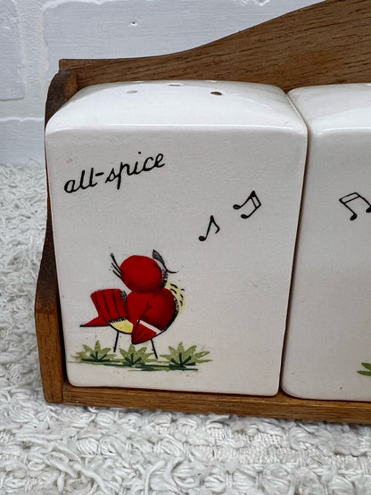 Ucagco Spice Jar Set - Singing Red Bird - Hard to Find