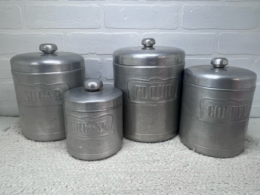 Heller Hostess Ware Canister Set 4 Piece With Lids MCM Aluminum