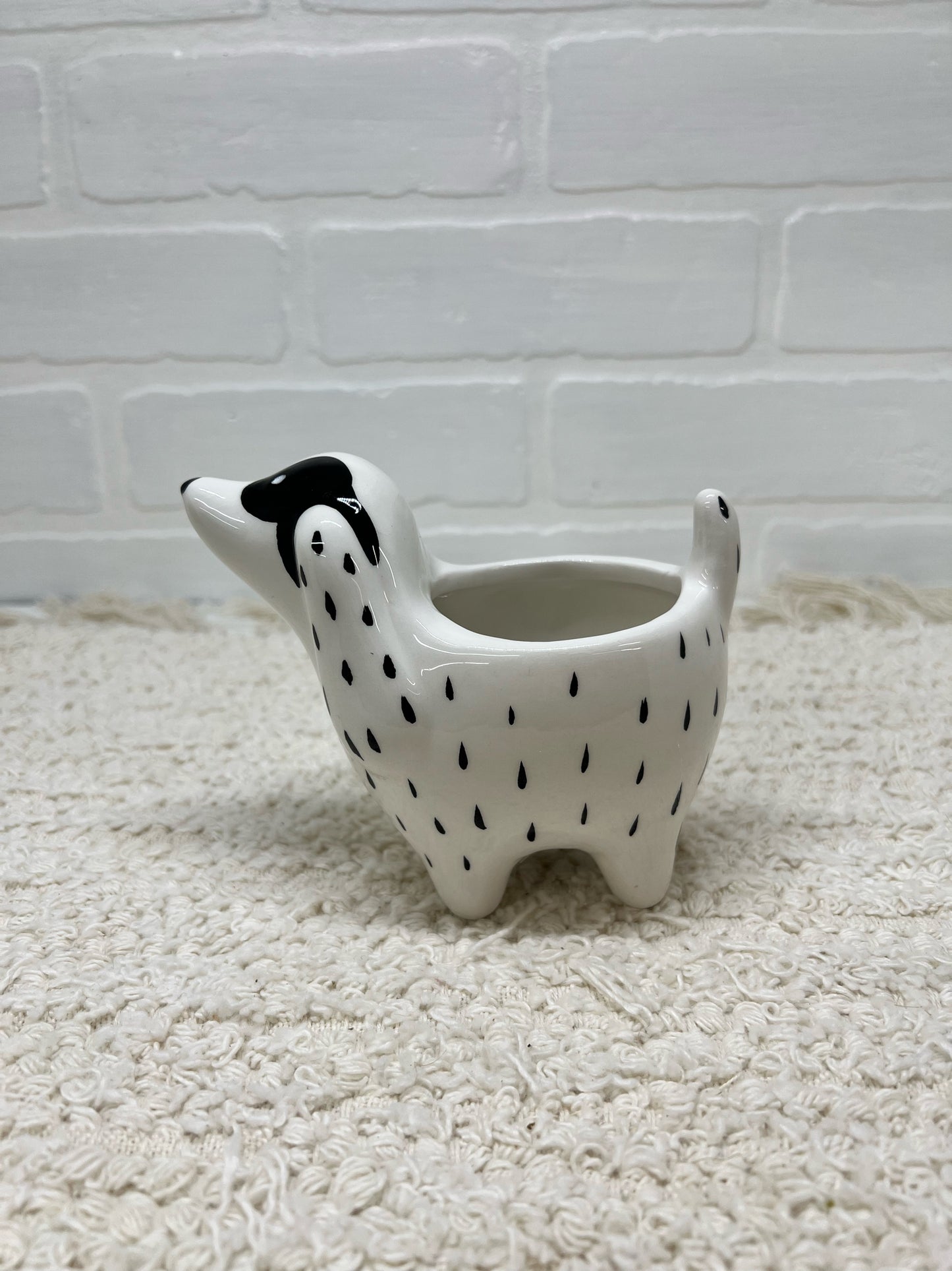 Black & white dog planter