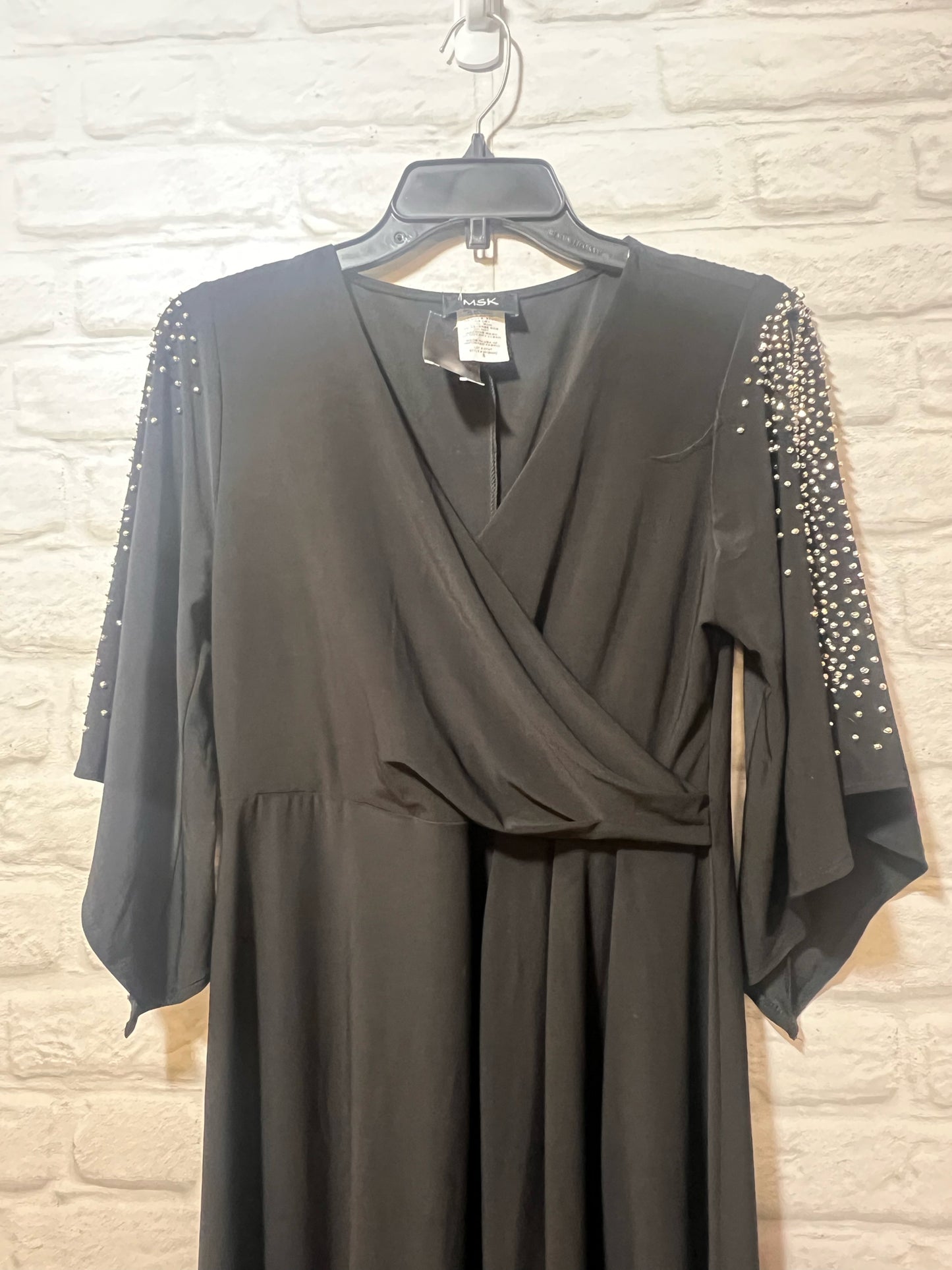 Size S MSK Black Maxi Dress w/ Silver Beaded Sleeves