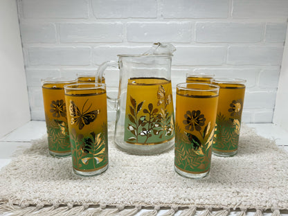 Mid Century butterfly pitcher & glass set