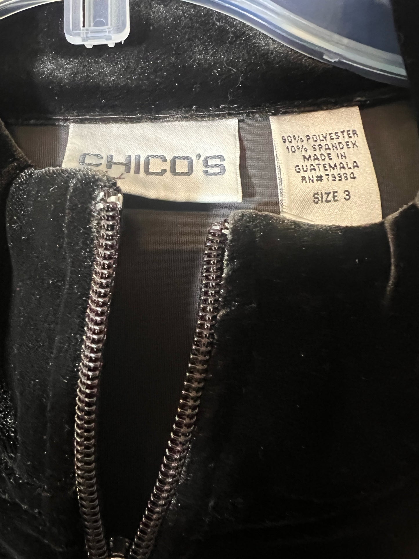 Size XL Chico's Black Velour Zip-Up Jacket