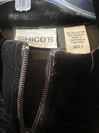 Size XL Chico's Black Velour Zip-Up Jacket