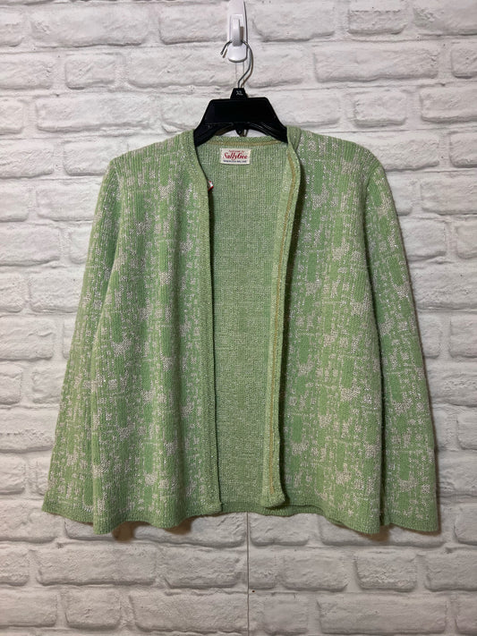 Size M Sally Gee Vintage Mint Green Cardigan with Metallic Detail
