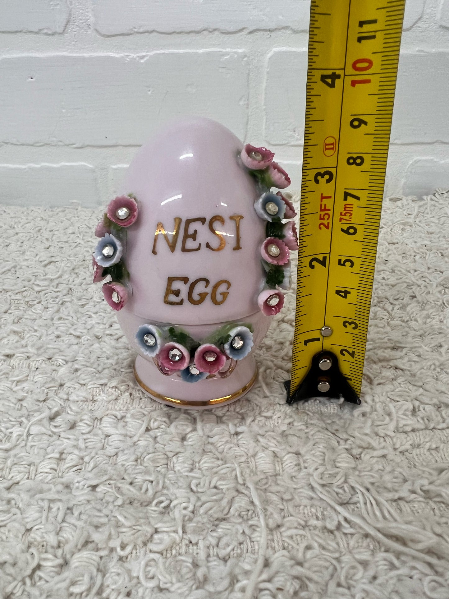 Lefton Trinket Dish - Pink Bejewelled 'Nest Egg'