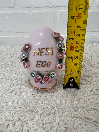 Lefton Trinket Dish - Pink Bejewelled 'Nest Egg'