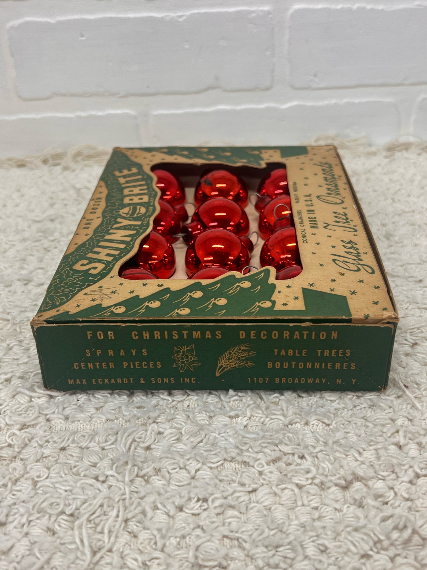 Shiny Brite Ornament Set - 12 Red Mini Ornaments in Original Box
