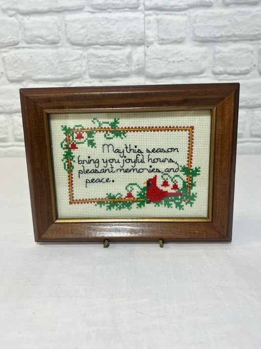 Vintage framed Christmas cardinal cross stitch