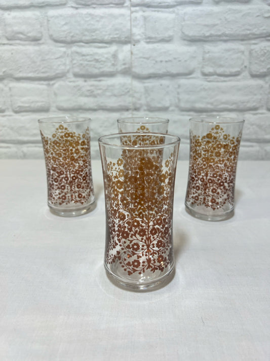 Libbey brown floral tumbler set (4 glasses)