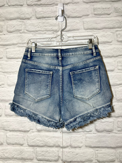 Boutique Raw Hem High Waist Skinny Denim Shorts